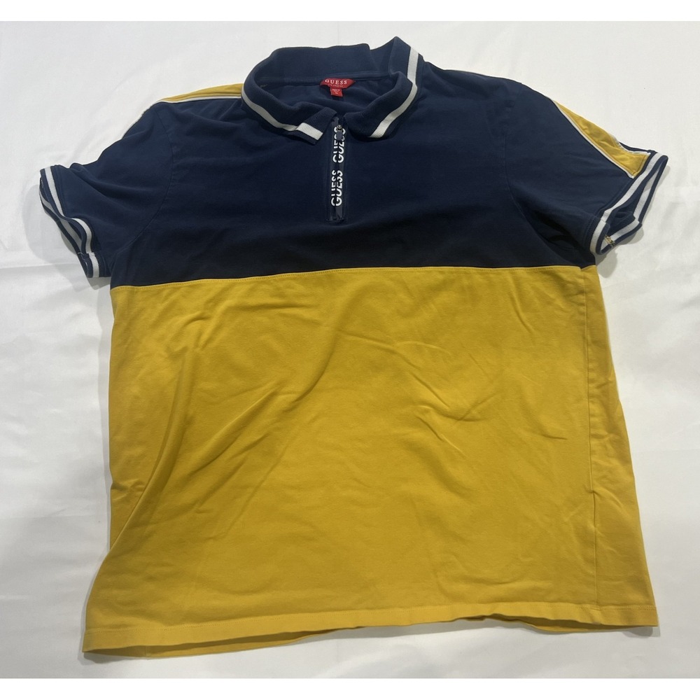 Guess Polo Shirt Mens XL Yellow Colorblock 1/4 Zip Casual